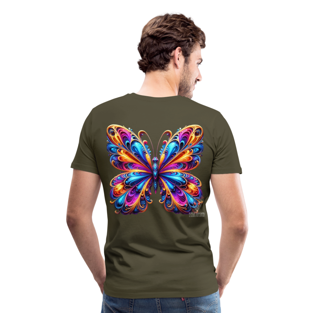 Men T-Shirt Vibrant Butterfly Elegance - Khaki