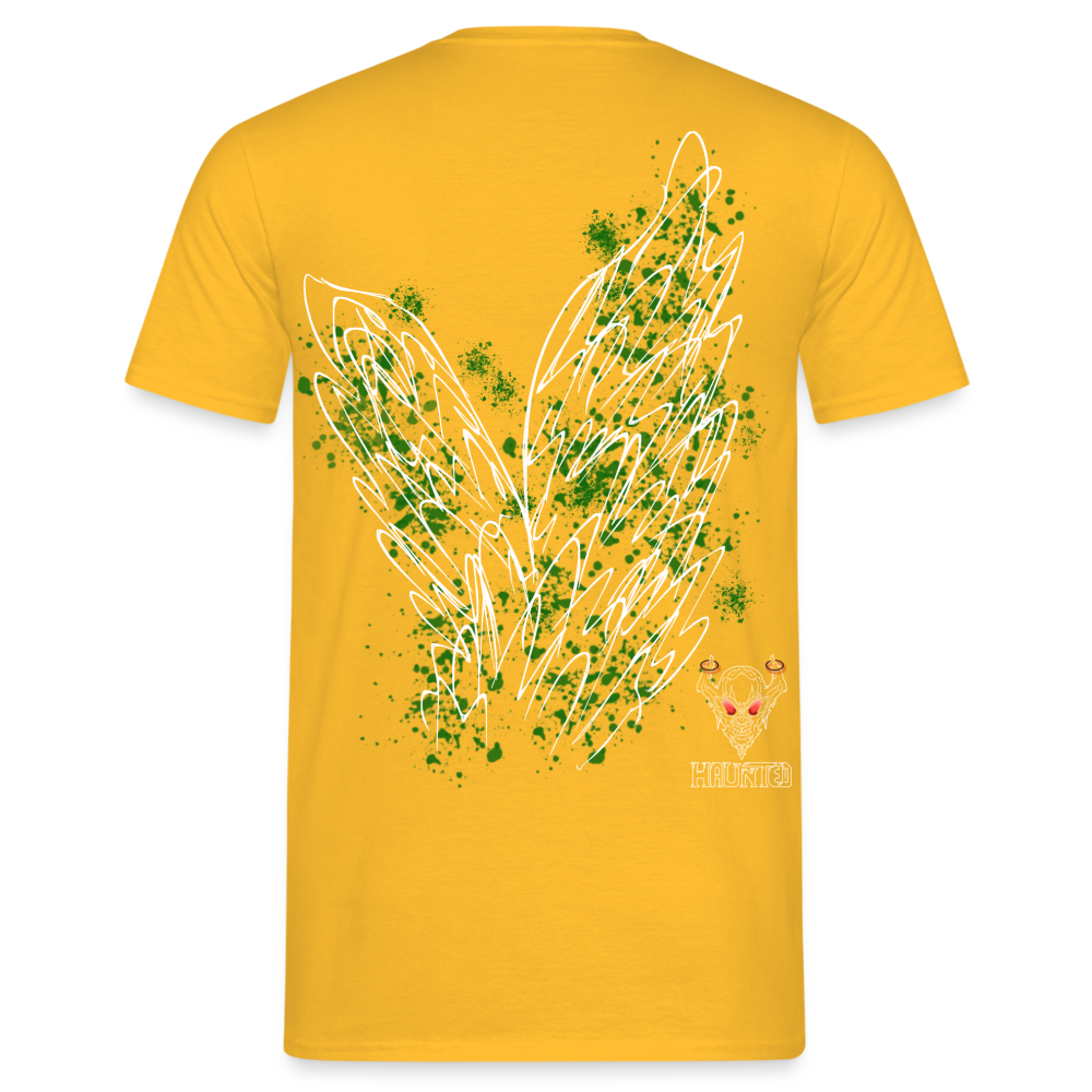 Men T-Shirt Dark Green Wings - Gelb