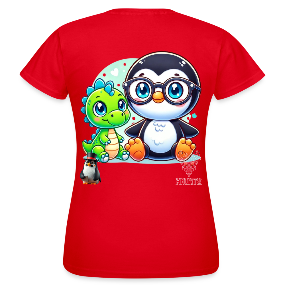 Women T-Shirt KasPenguin with Dinosaur - Rot