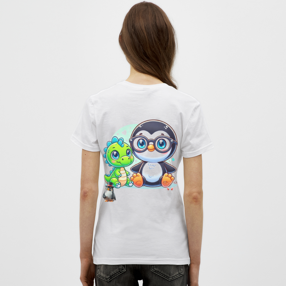 Women T-Shirt KasPenguin with Dinosaur - Weiß