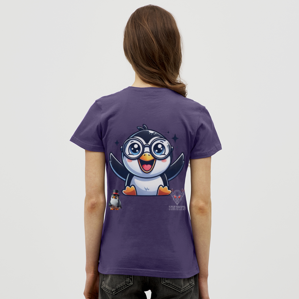 Women T-Shirt KasPenguin Happy - Dunkellila
