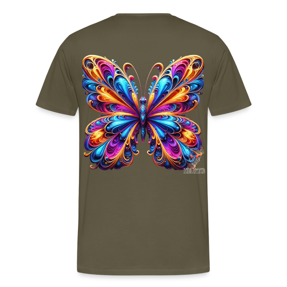 Men T-Shirt Vibrant Butterfly Elegance - Khaki