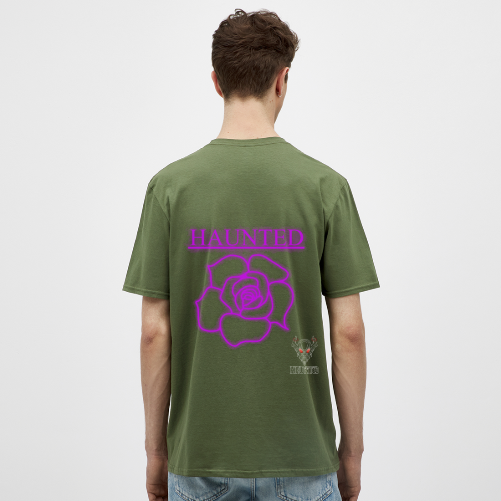 Men T-Shirt Pink Neon Rose - Militärgrün