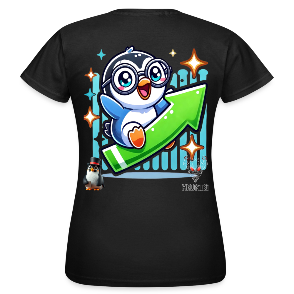 Women T-Shirt KasPenguin Riding the Trend - Schwarz