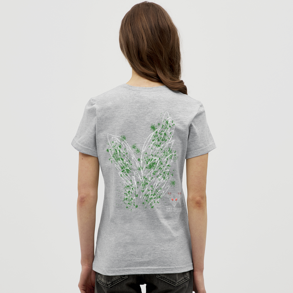 Women T-Shirt Dark Green Wings - Grau meliert