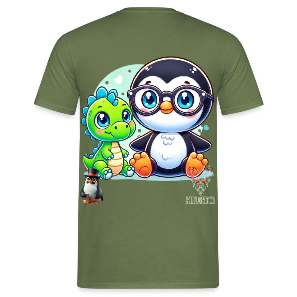 Men T-Shirt KasPenguin with Dinosaur - Militärgrün