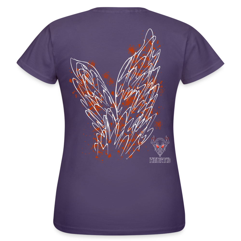 Women T-Shirt Orange Wings - Dunkellila