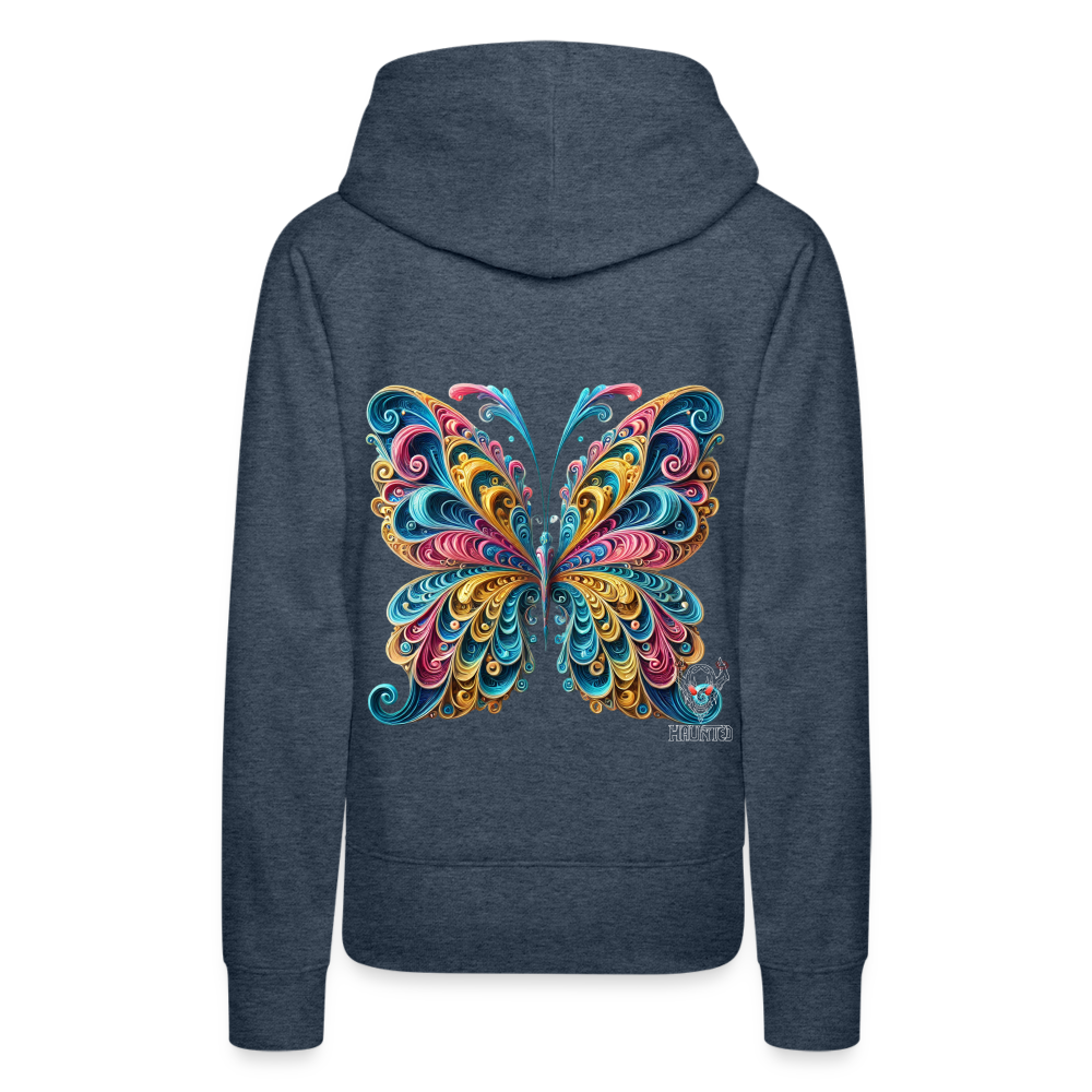 Woman Hoodie Whimsical Butterfly Harmony - Jeansblau