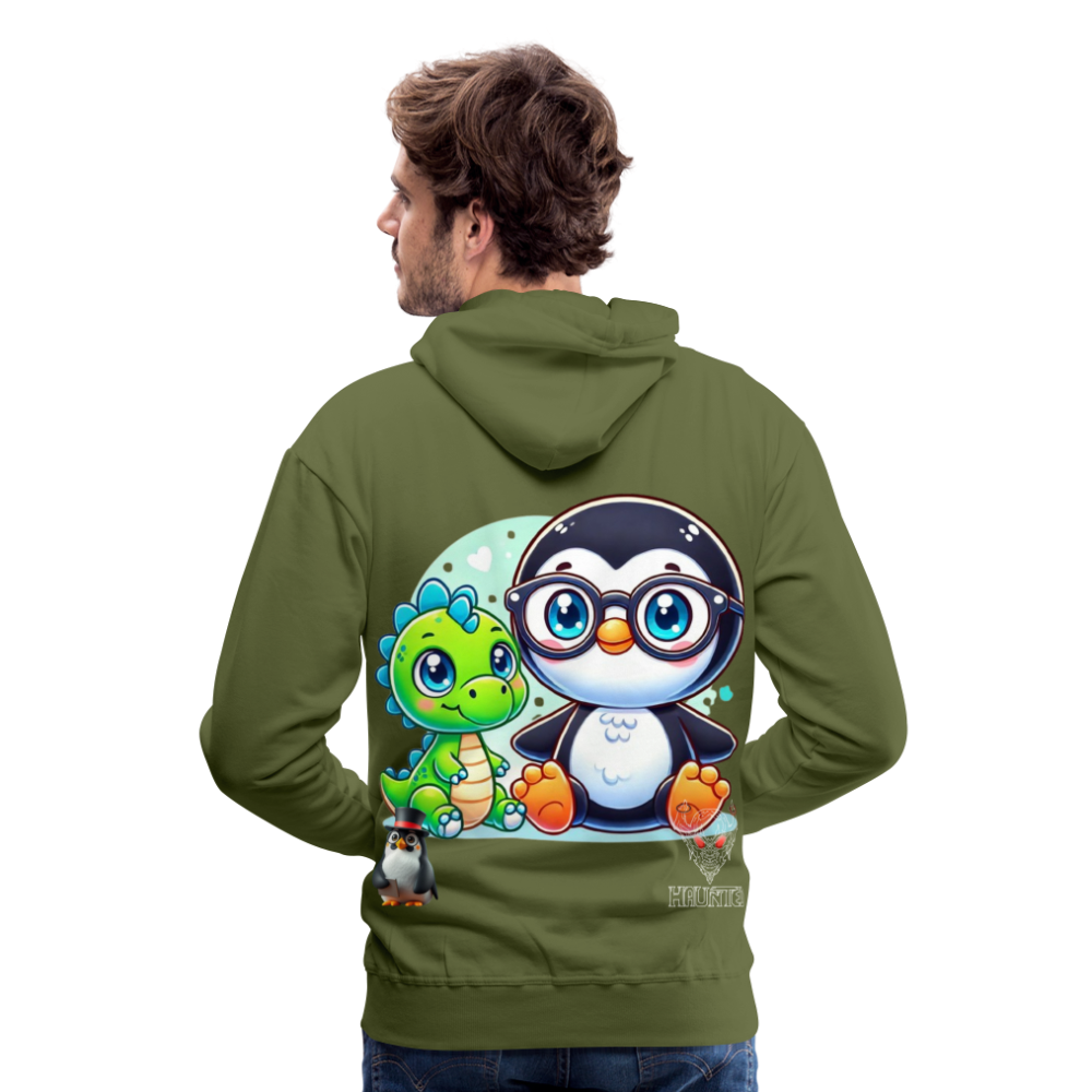 Men Hoodie KasPenguin with Dinosaur - Olivgrün