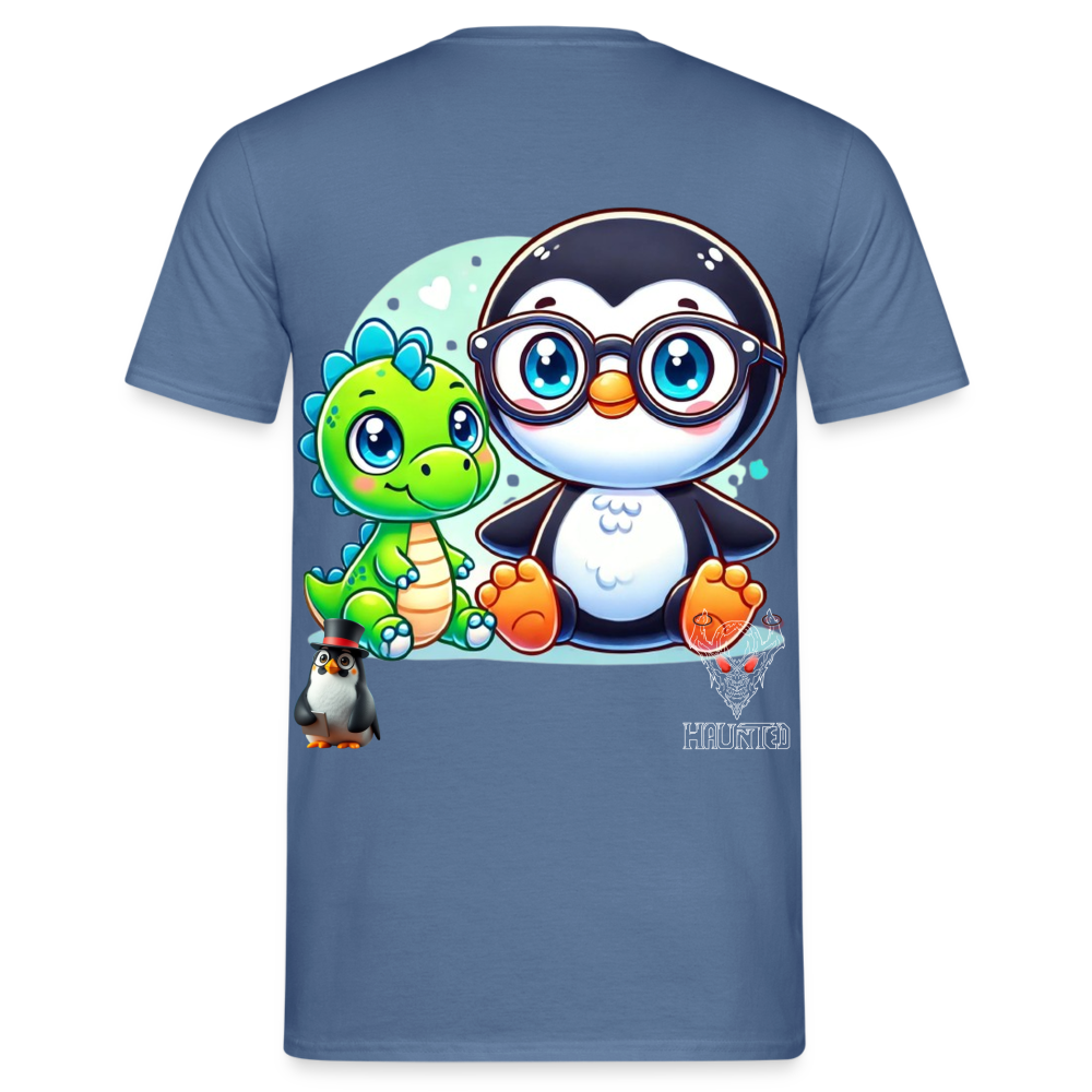 Men T-Shirt KasPenguin with Dinosaur - Taubenblau