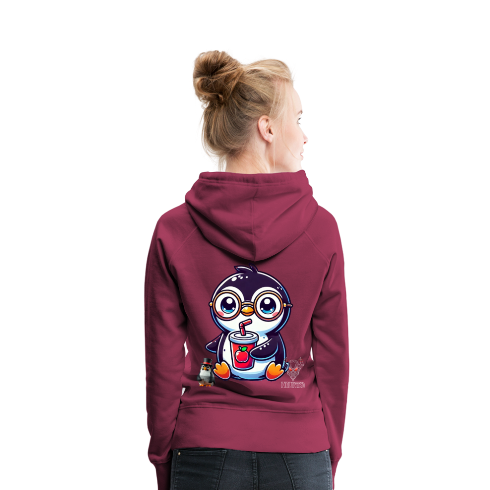 Women Hoodie KasPenguin with Drink - Bordeaux