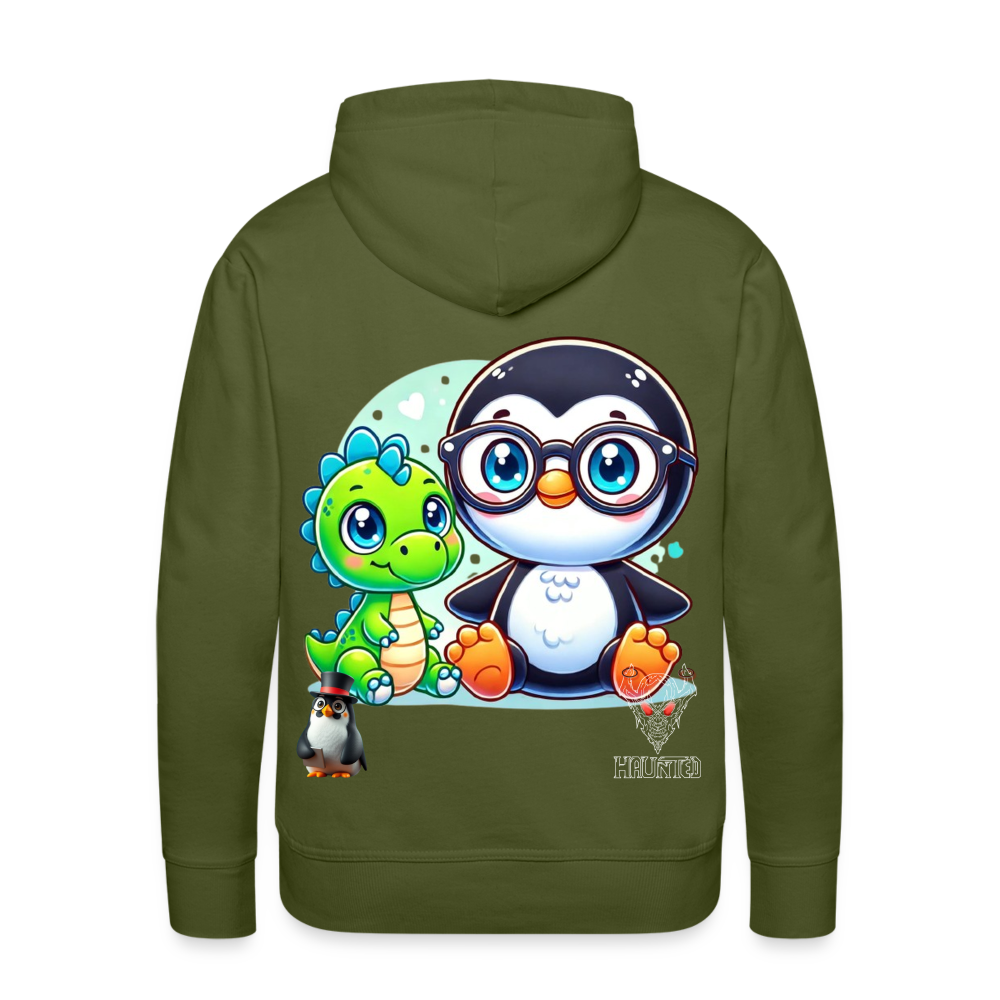 Men Hoodie KasPenguin with Dinosaur - Olivgrün