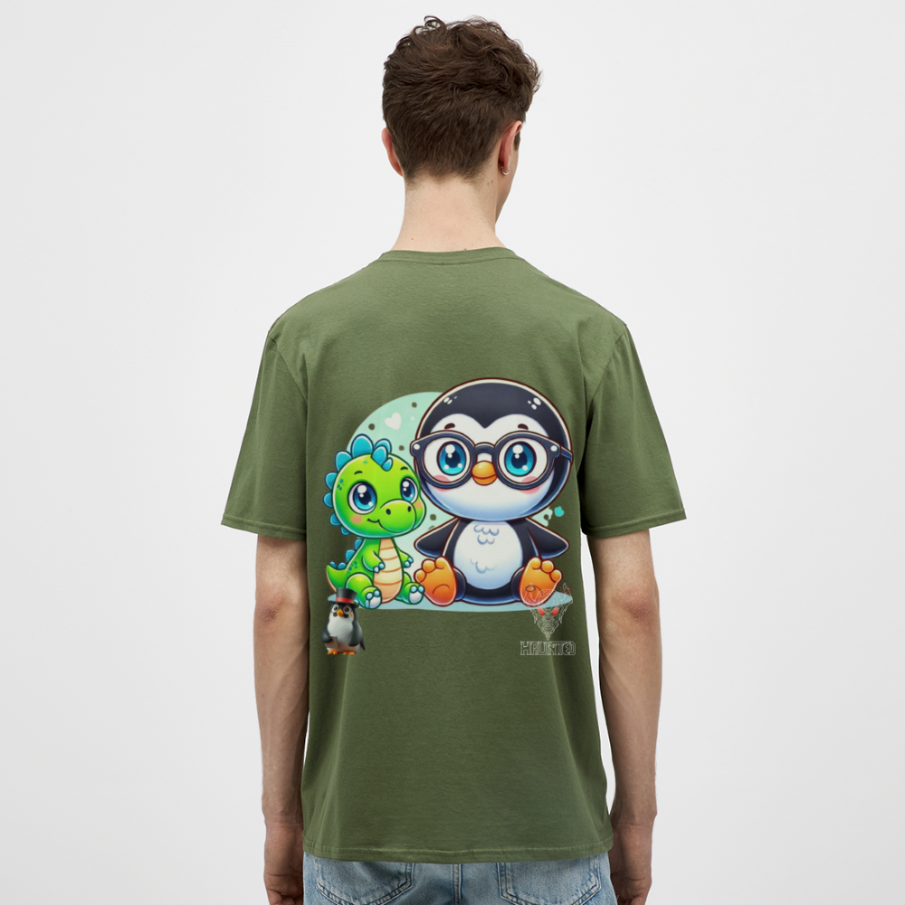 Men T-Shirt KasPenguin with Dinosaur - Militärgrün