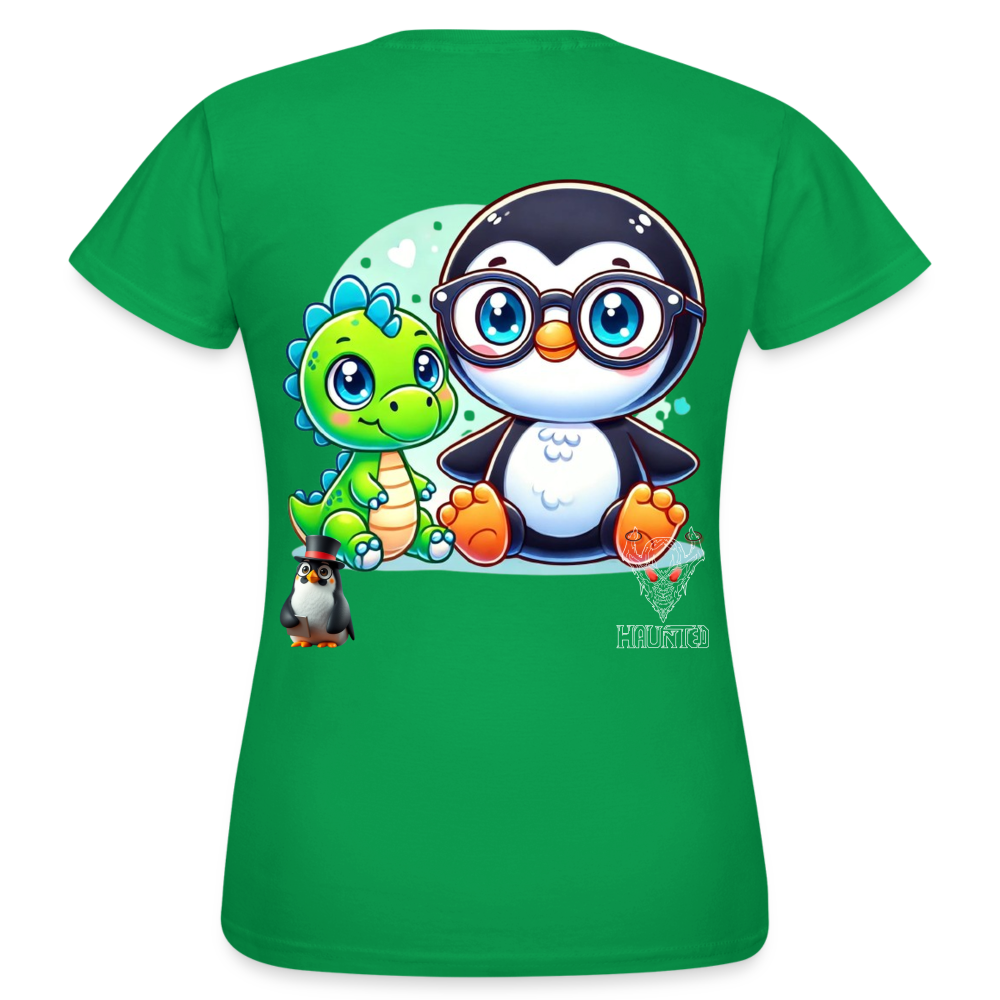 Women T-Shirt KasPenguin with Dinosaur - Kelly Green