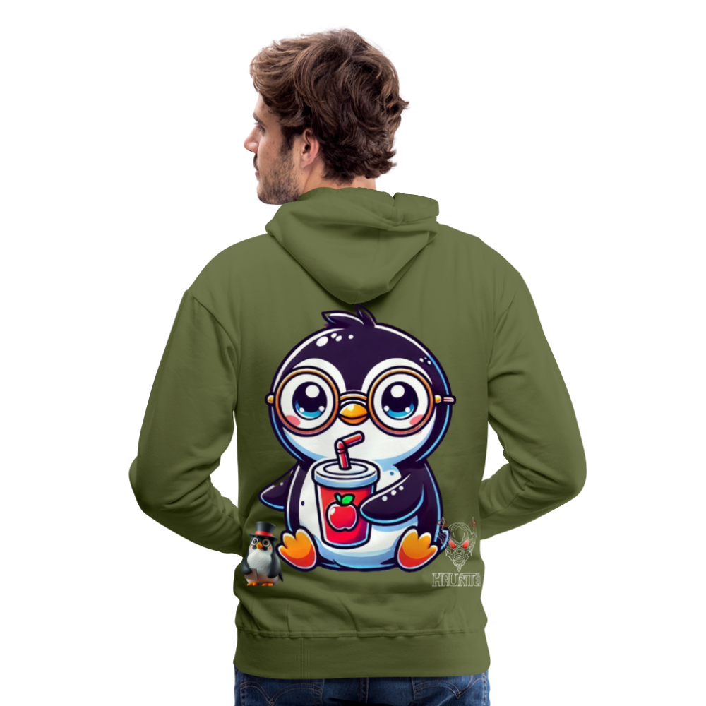 Men Hoodie KasPenguin with Drink - Olivgrün