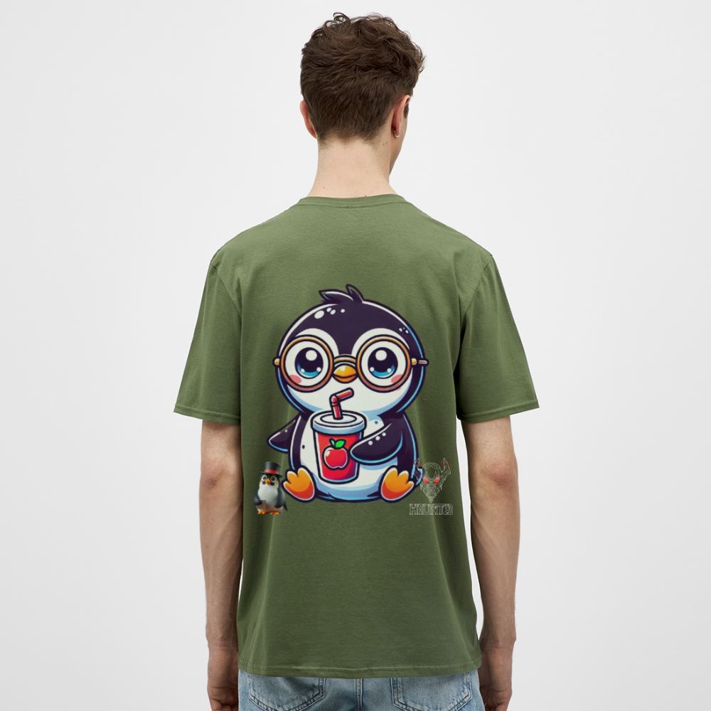 Men T-Shirt KasPenguin with Drink - Militärgrün