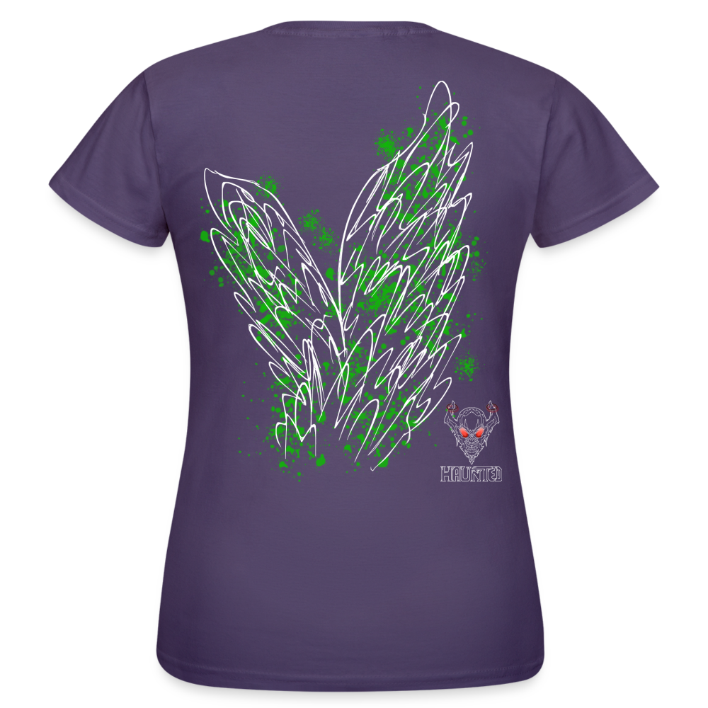 Women T-Shirt Green Wings - Dunkellila
