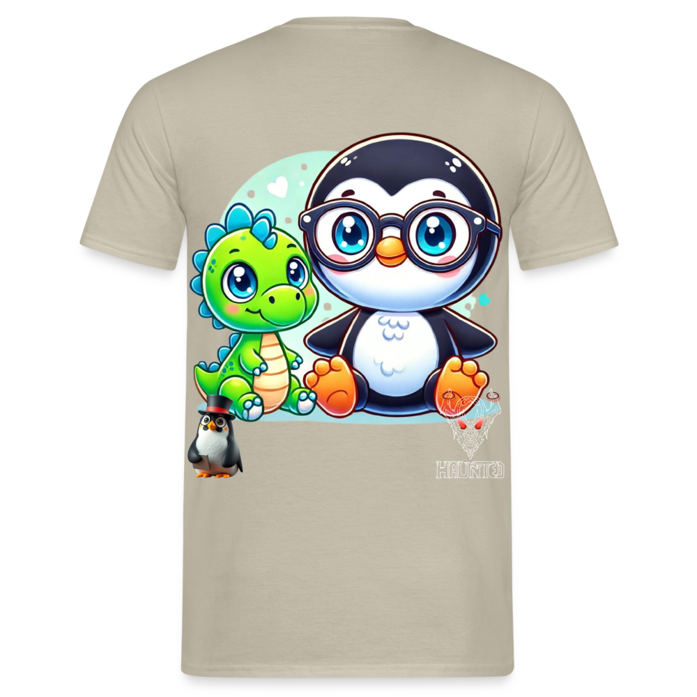 Men T-Shirt KasPenguin with Dinosaur - Sandbeige