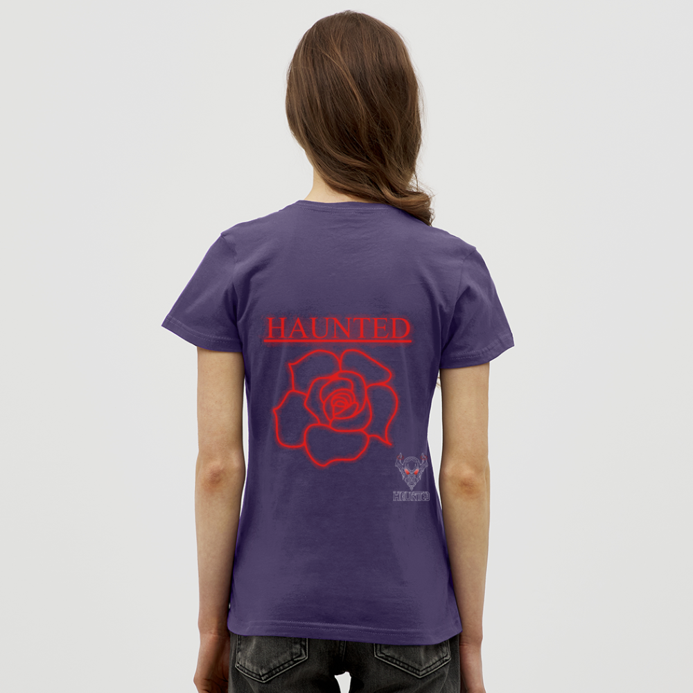 Women T-Shirt Red Neon Rose - Dunkellila