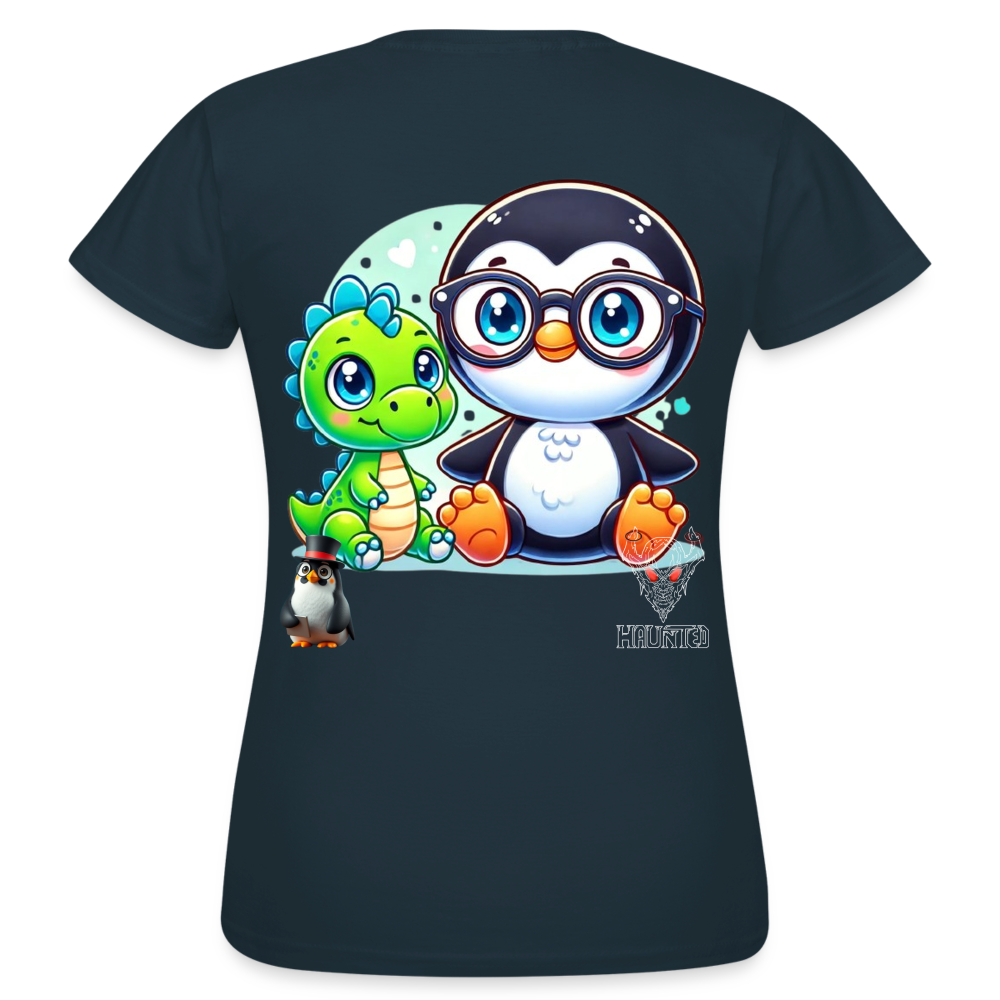Women T-Shirt KasPenguin with Dinosaur - Navy