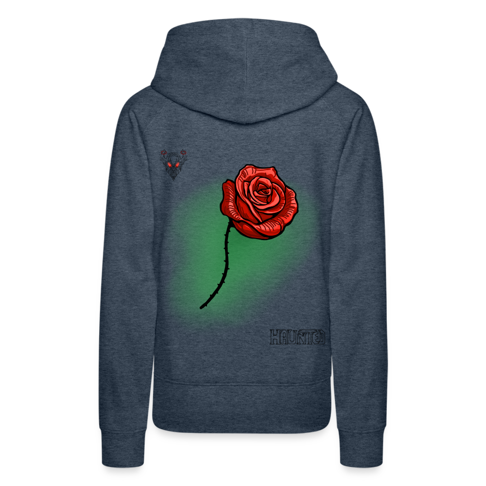 Woman Hoodie Rose on Green 3 - Jeansblau