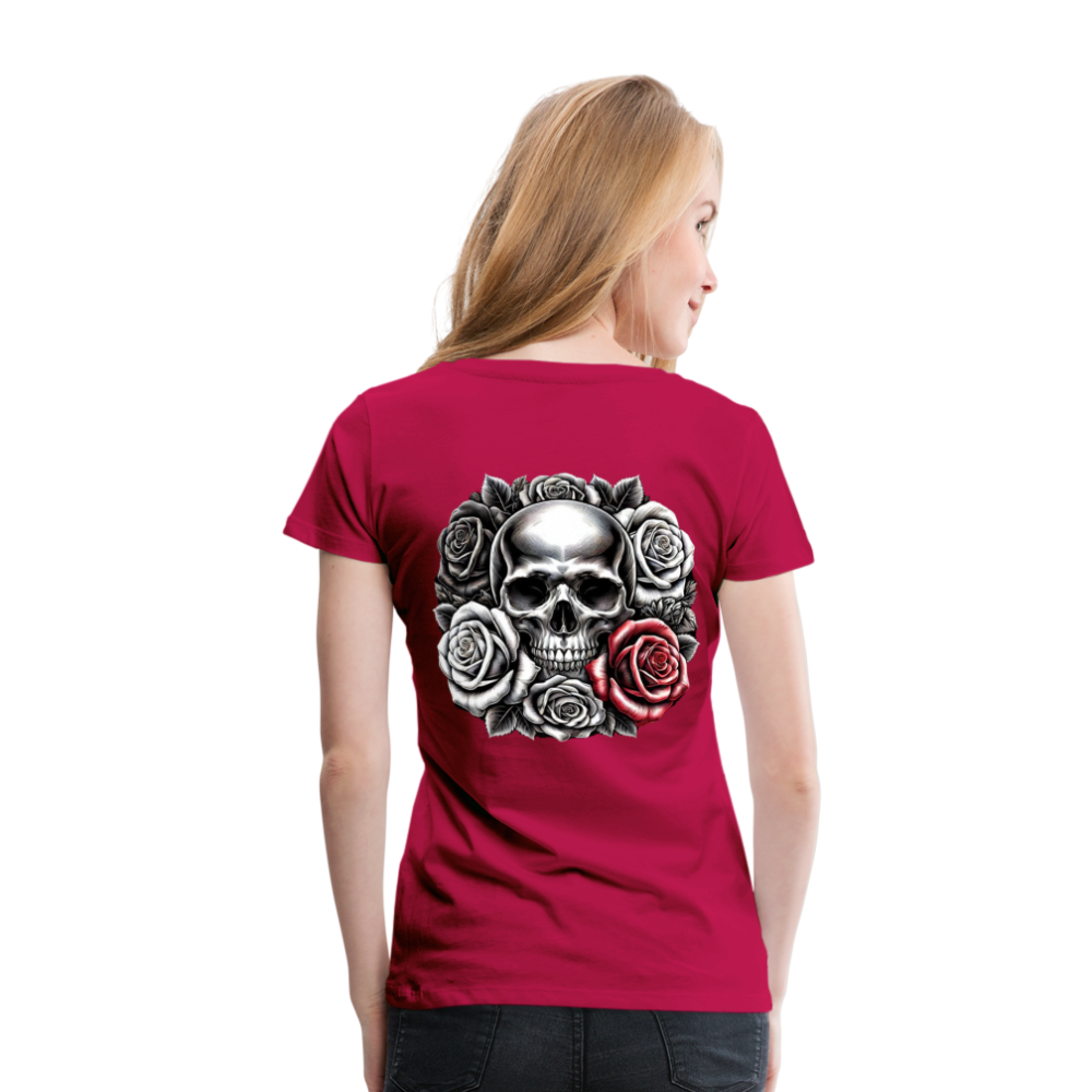 Women T-Shirt Skull Roses - dunkles Pink