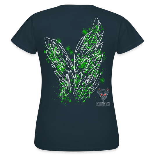 Women T-Shirt Green Wings - Navy