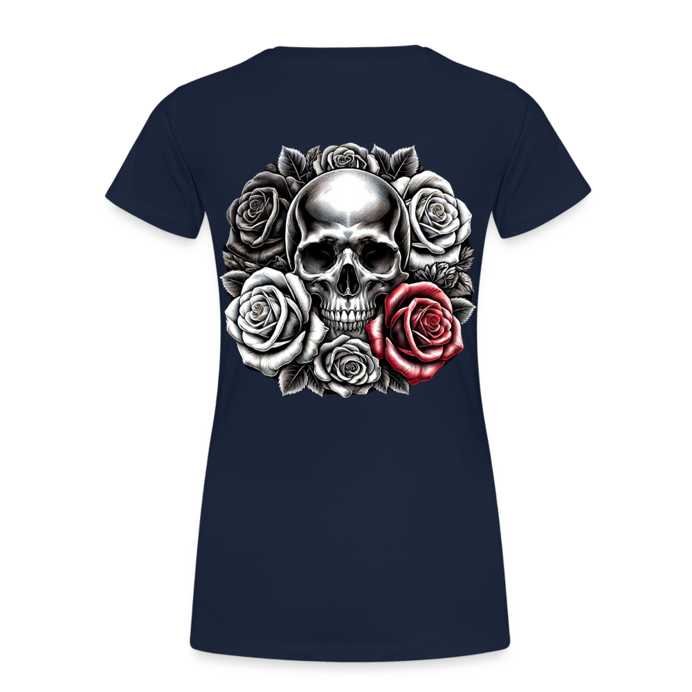 Women T-Shirt Skull Roses - Navy