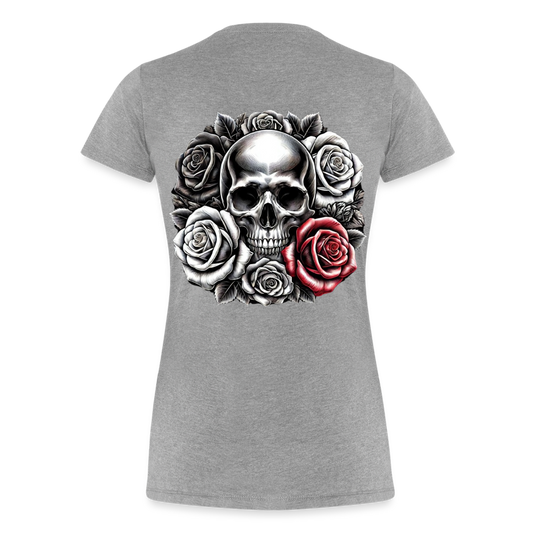 Women T-Shirt Skull Roses - Grau meliert