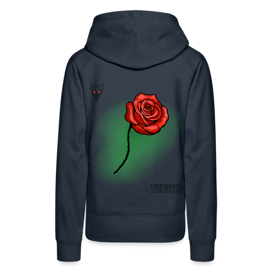 Woman Hoodie Rose on Green 1 - Navy