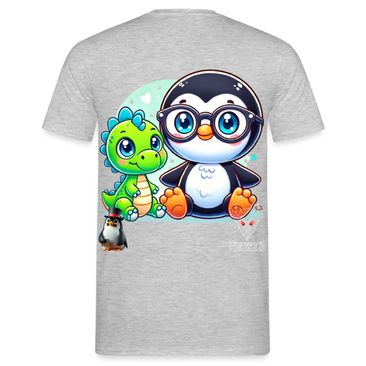 Men T-Shirt KasPenguin with Dinosaur - Grau meliert
