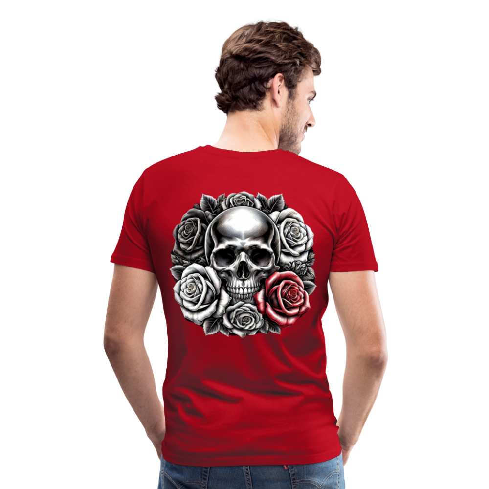 Men T-Shirt Skull Roses - Rot