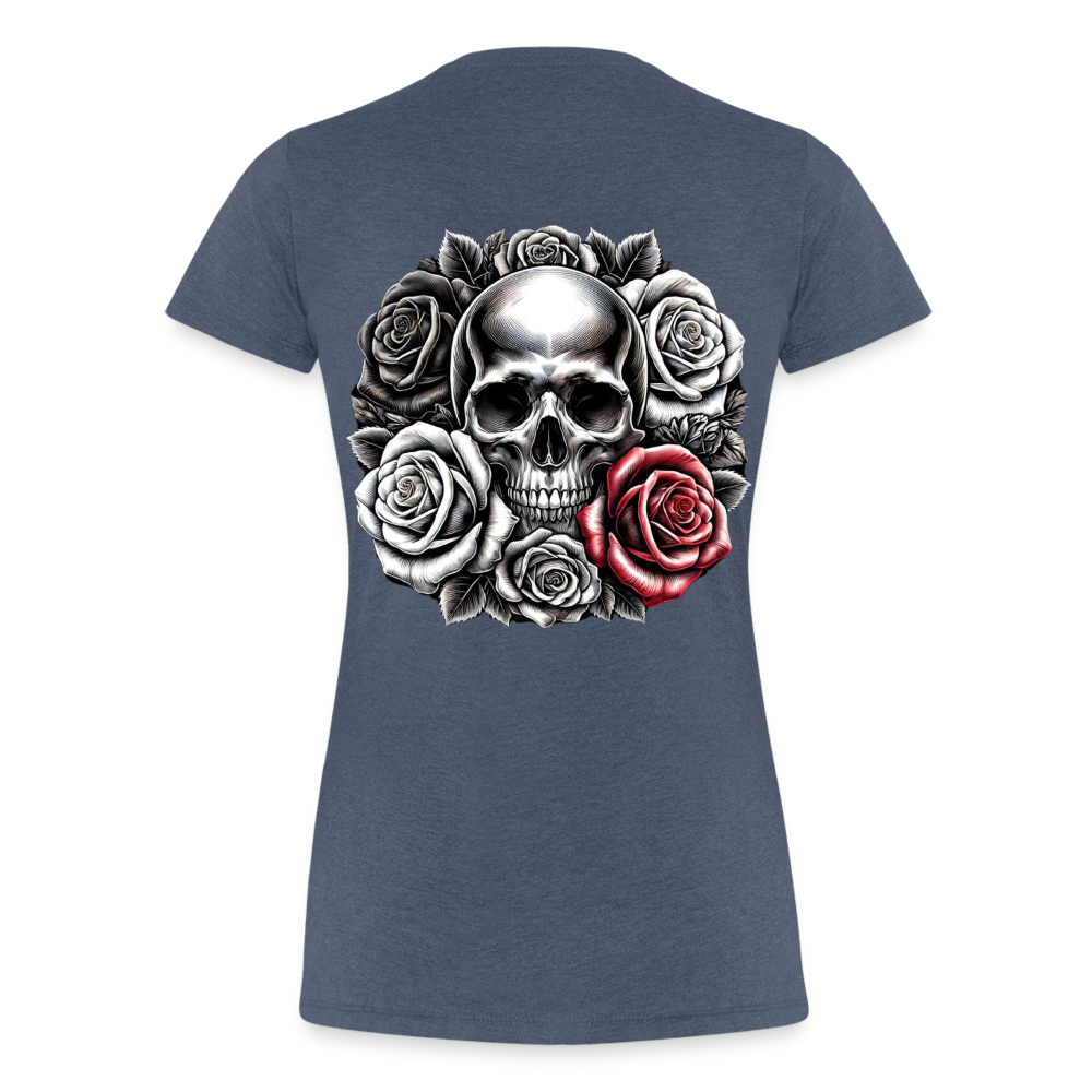 Women T-Shirt Skull Roses - Blau meliert