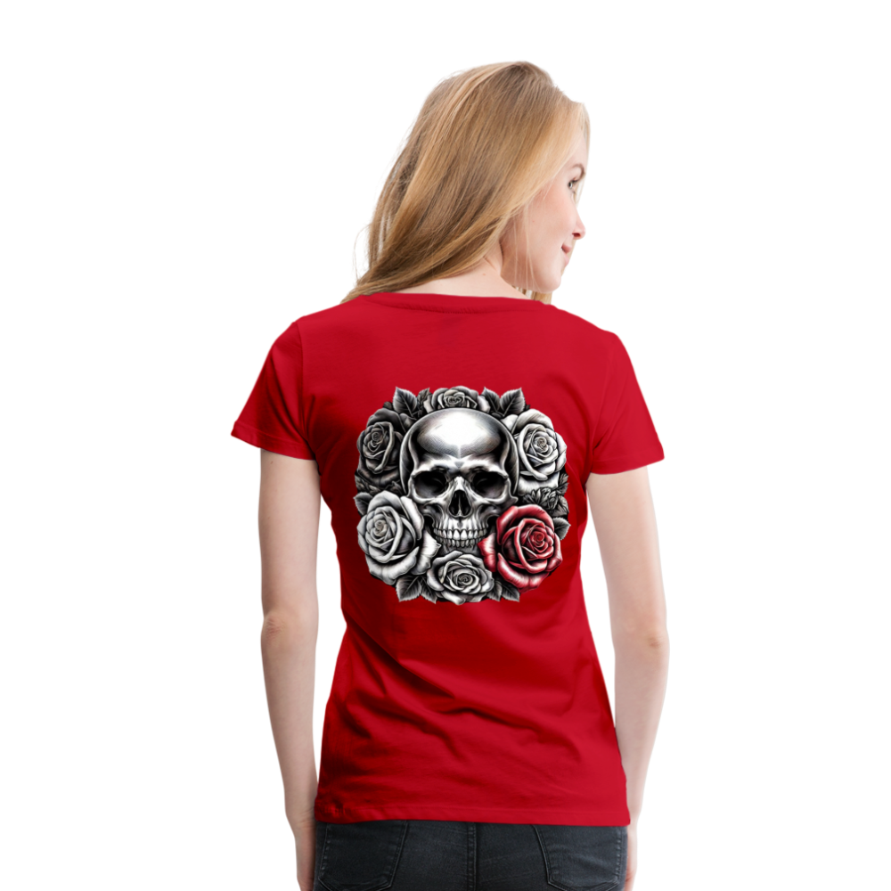 Women T-Shirt Skull Roses - Rot
