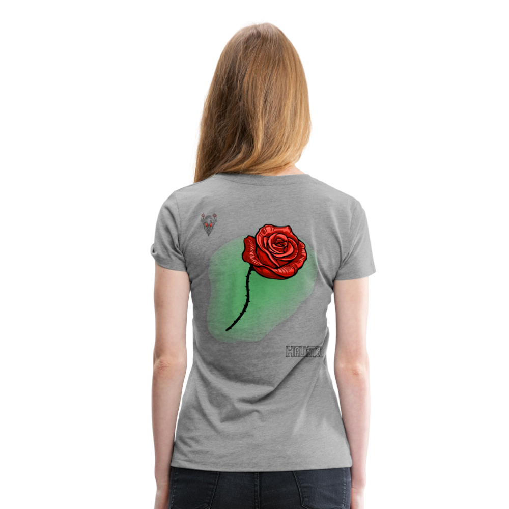 Woman T-Shirt Rose on Green 3 - Grau meliert