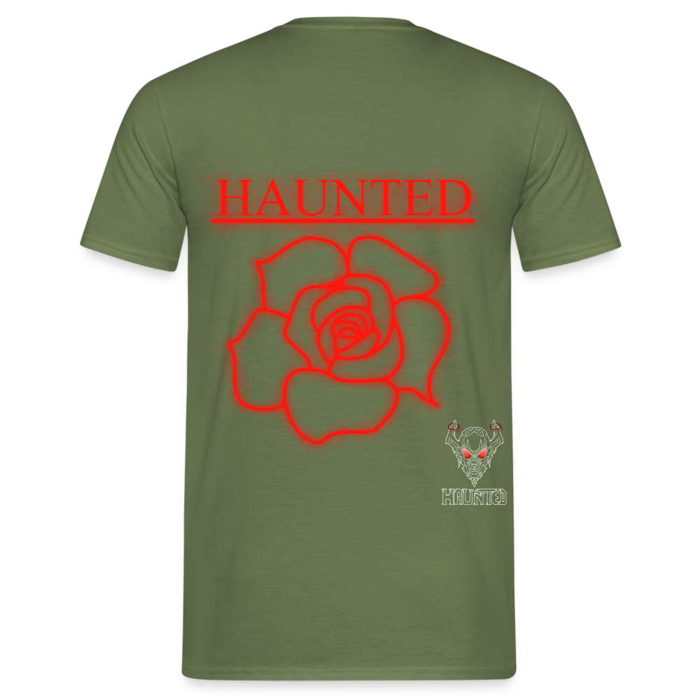 Men T-Shirt Red Neon Rose - Militärgrün