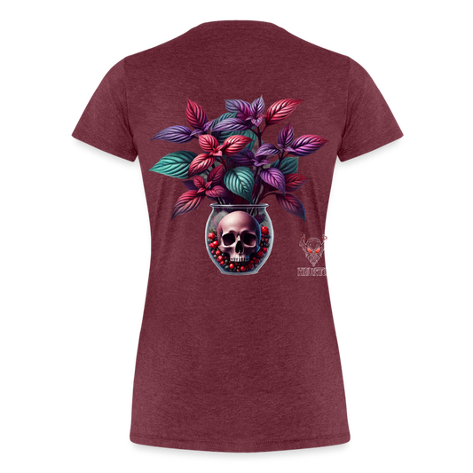 Woman T-Shirt Skull Bloom Vase - Bordeauxrot meliert