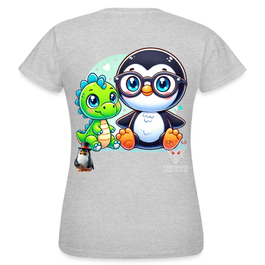 Women T-Shirt KasPenguin with Dinosaur - Grau meliert