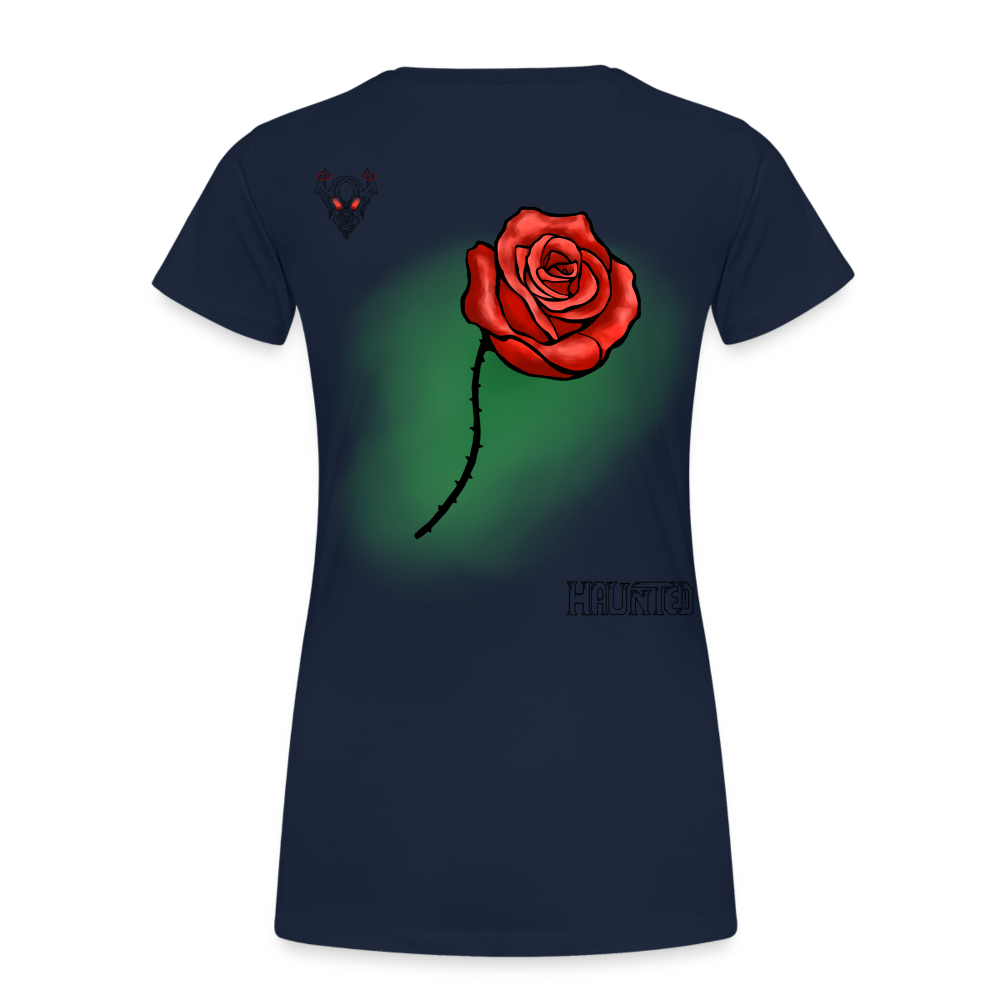 Woman T-Shirt Rose on Green 1 - Navy