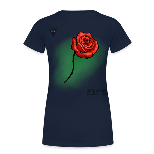 Woman T-Shirt Rose on Green 1 - Navy