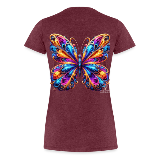 Woman T-Shirt Vibrant Butterfly Elegance - Bordeauxrot meliert