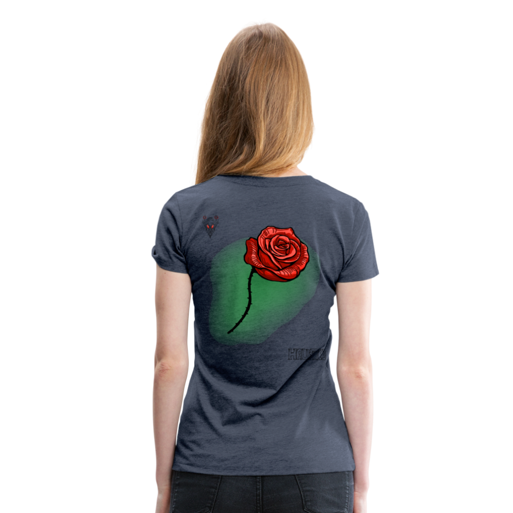 Woman T-Shirt Rose on Green 3 - Blau meliert