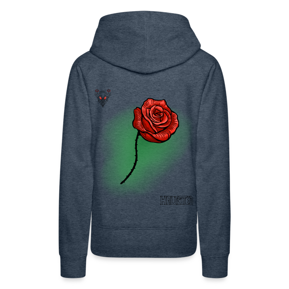 Woman Hoodie Rose on Green 2 - Jeansblau