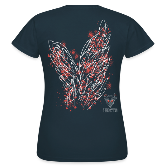 Women T-Shirt Light Red Wings - Navy