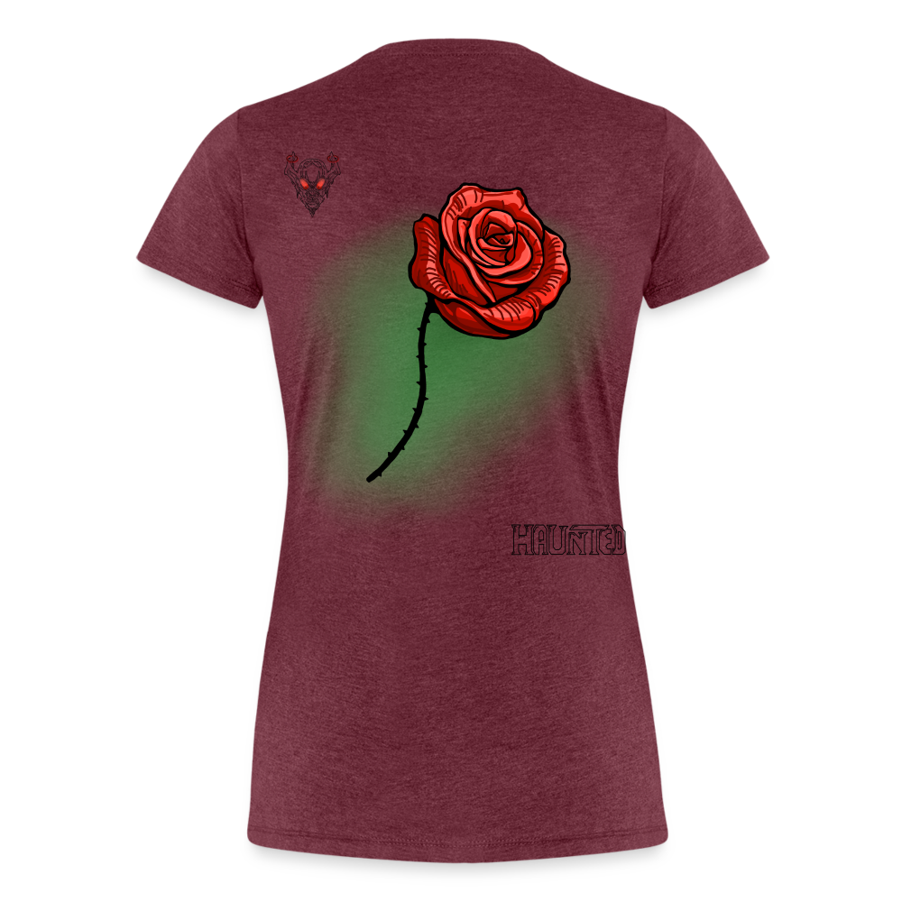 Woman T-Shirt Rose on Green 3 - Bordeauxrot meliert