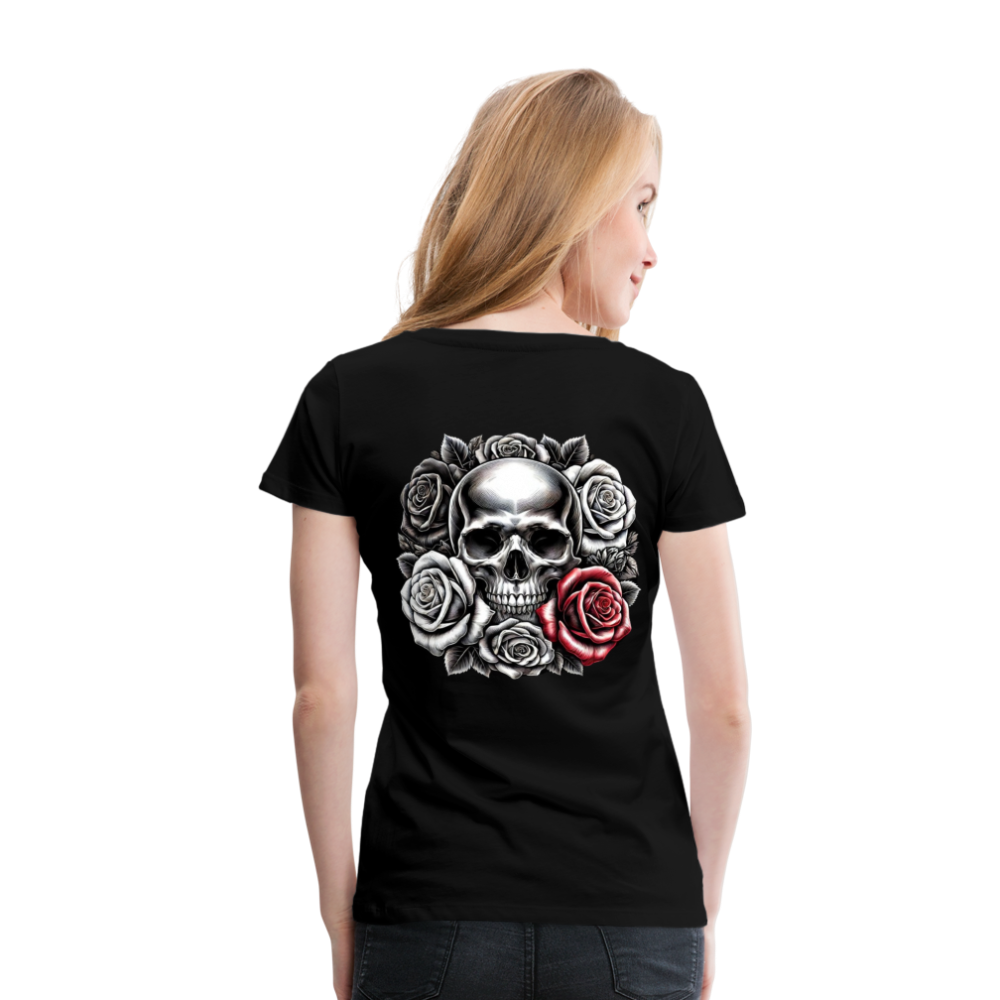 Women T-Shirt Skull Roses - Schwarz