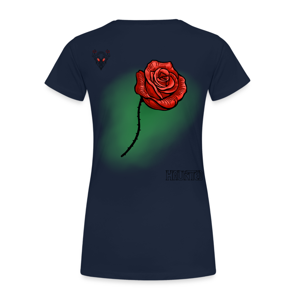 Woman T-Shirt Rose on Green 2 - Navy