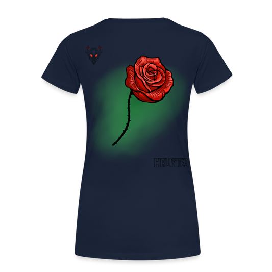Woman T-Shirt Rose on Green 2 - Navy