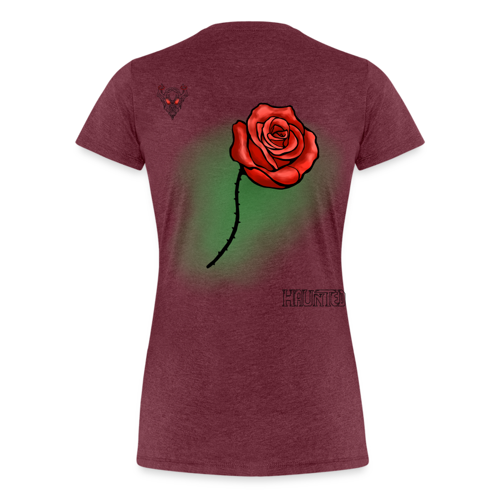 Woman T-Shirt Rose on Green 1 - Bordeauxrot meliert