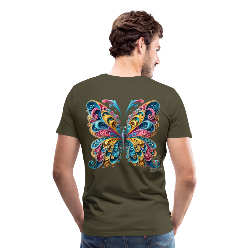 Men T-Shirt Whimsical Butterfly Harmony - Khaki
